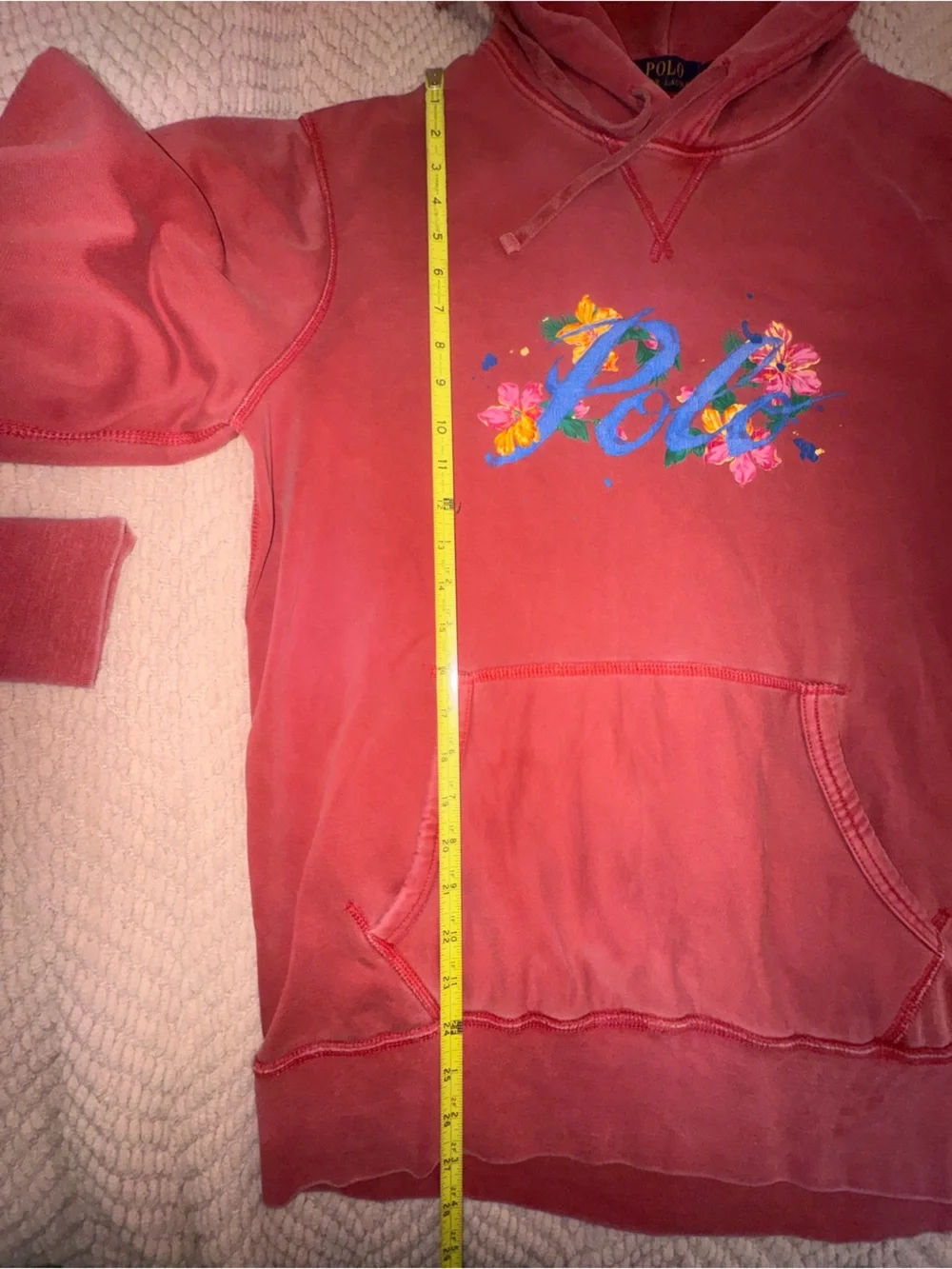 POLO Ralph Lauren Tropical painted Floral script Logo Fleece Hoodie Size Large